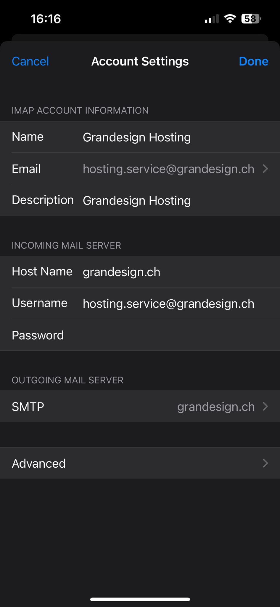 SMTP-Einstellungen für E-Mail-Account