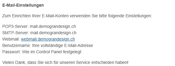 Zugangsdatenblatt von Grandesign.ch